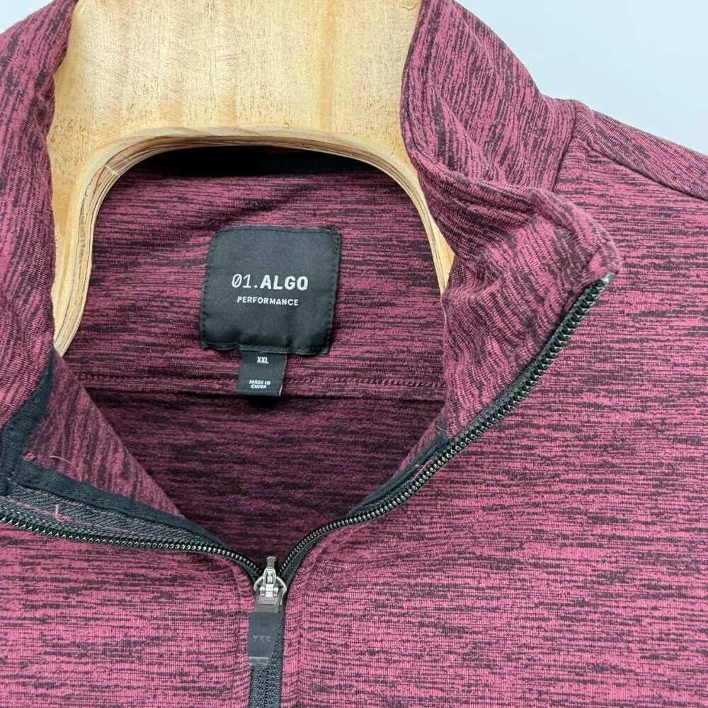 01.Algo‎ Quarter Zip Pullover Mens XXL Burgundy Heathered Performance Stretch